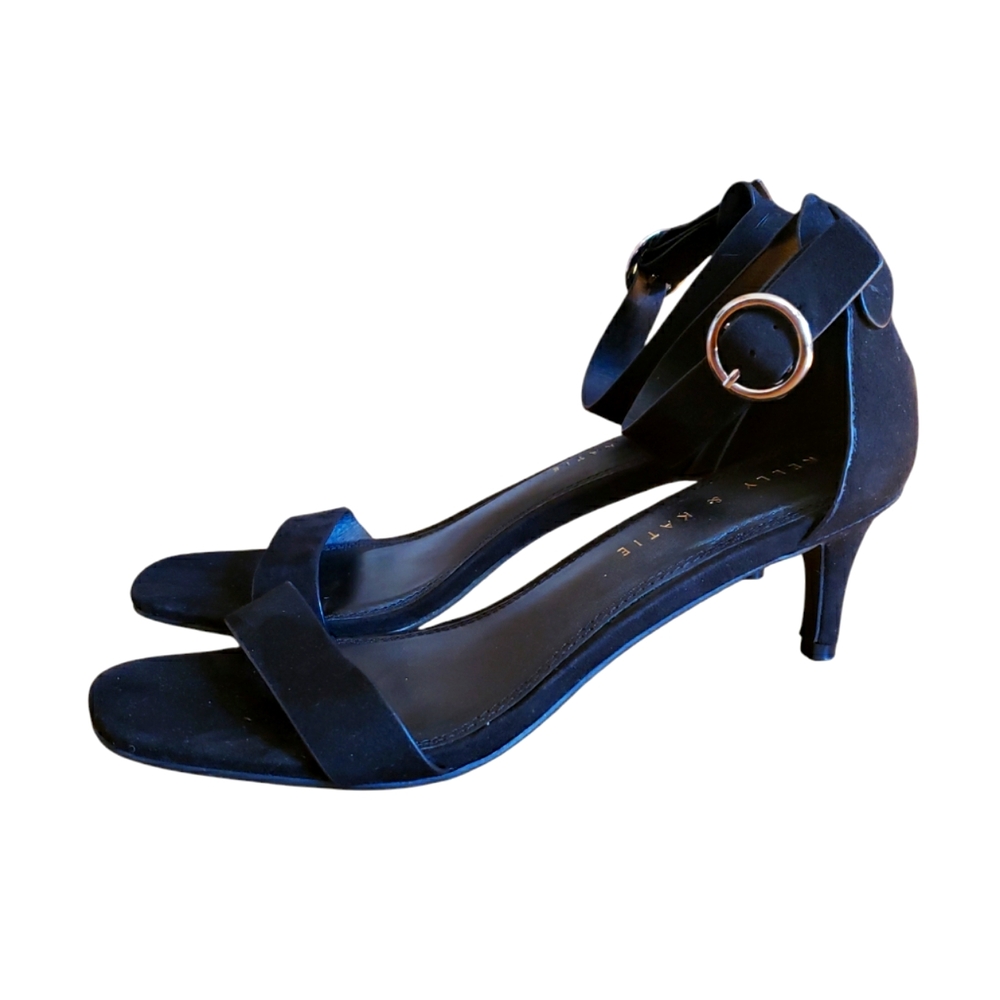 Kelly & Katie Zoola Black Suede Kitten Heel Sandals Size 7.5